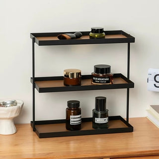 Iron Leather Rectangular Three-Tier Tray  Storage Rack Cosmetic Storage