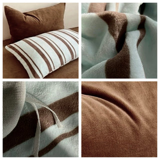 Blue Brown Multi Stripe Winter Duvet Cover Set