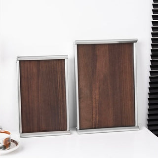 Stainless Steel Silver Wood Large Rectangular Tray  Accessory Tray Storage Cafe Tray