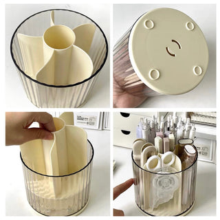 360 Degree Rotating Brush Stand with Cosmetic Storage Rack