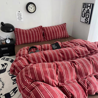 Red Ivory Stripe Winter Duvet Cover Set