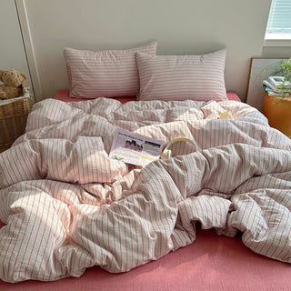 Mixed Color Stripe Cotton Duvet Cover Set  All Season