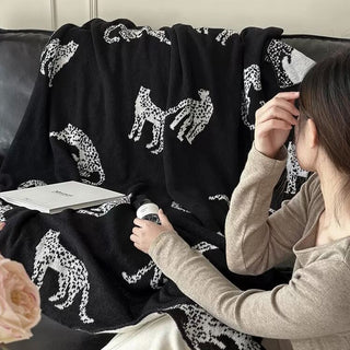 Cheetah print knit blanket 130 x 170 cm black lap blanket multi-cover