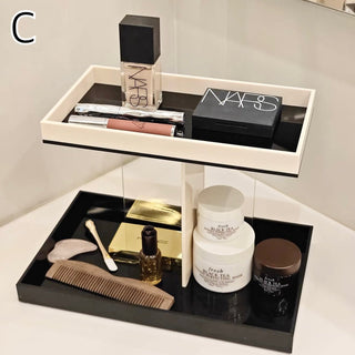 Monochrome Clear Acrylic Two-Tier Storage Display Rack   Perfect for Cosmetics and Perfumes