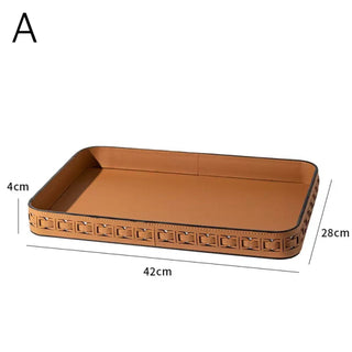 Braided Geometric Pattern Leather Rectangular Large Tray  Storage Cafe Tray