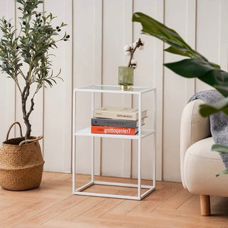 Iron Glass Storage Side Table