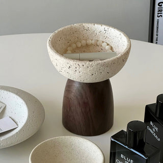 Travertine-style wood stand accessory tray
