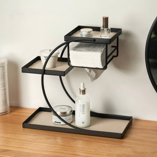 Iron Leather Square Curved Storage Three-Tier Tray  Rack Display Cosmetic Storage