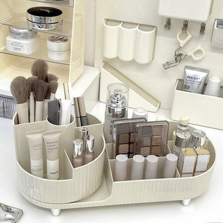 360 Degree Rotating Brush Stand with Cosmetic Storage Tray