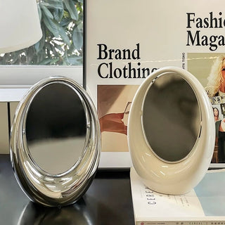 Oval plump frame tabletop mirror silver