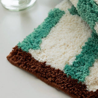 Blue Green Checkerboard Pattern Door Mat 50x80cm Absorbent Non-Slip Tufted