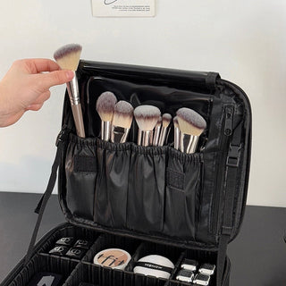 Mirror-equipped Simple Makeup Box Large Capacity Cosmetic Storage Pouch Black Travel Pouch