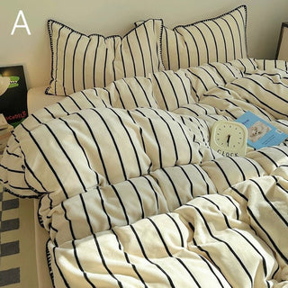 Striped Stitch Velvet-like Winter Duvet Cover Set