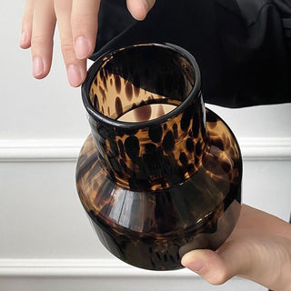 Leopard print glass flower vase