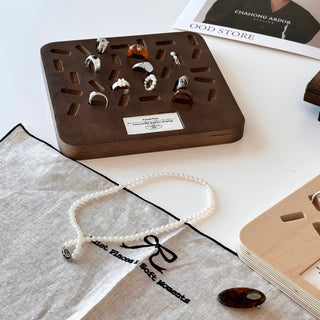 Wood Square Ring Accessory Tray   Small Item Holder Ring Plate