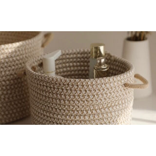 Handled Rope Braided Small Item Storage Basket Set   Set of 2
