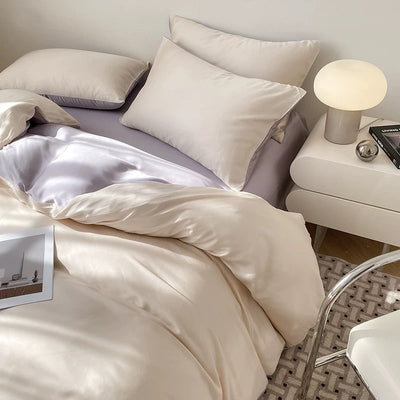 Two-tone satin plain duvet cover set bed cover