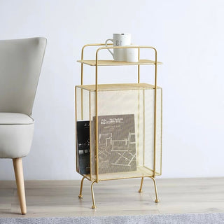 Iron Mesh Storage Magazine Rack Side Table