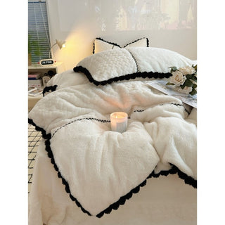 Faux Fur Heart Embossed Winter Duvet Cover Set