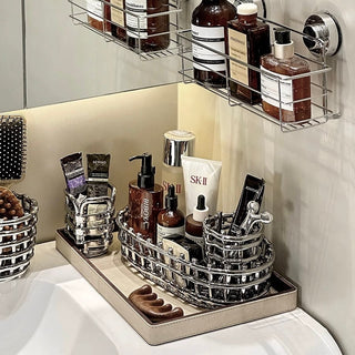 Silver Woven Oval Ceramic Basket for Small Item Storage