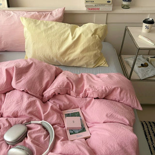 Pink Mix Color Solid Cotton Duvet Cover Set  Bed Cover All Season