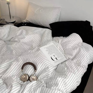 White Black Pinstripe Cotton Duvet Cover Set   All Seasons
