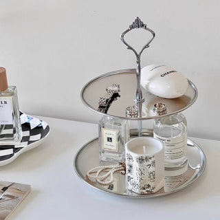 Stainless steel two-tier accessory tray display