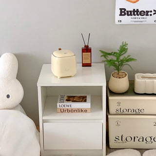 Lidded Cube Tabletop Dustbin Trash Can Cream