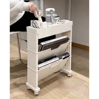 12cm Wide Slim File Wagon with Casters Desk Storage Magazine Rack Multifunctional White