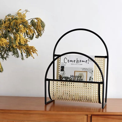 Rattan-style iron arch-shaped magazine rack storage book stand