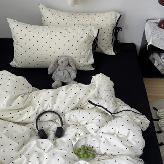 Monochrome polka dot pattern piping ribbon duvet cover set 2 sizes  bed cover all seasons year-round