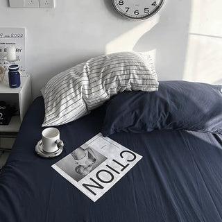Navy Gray Stripe Duvet Cover Set
