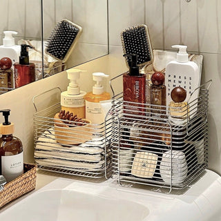 Set of 2  Stainless Steel Wire Stackable Baskets with Handles