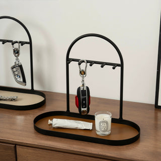 Iron Leather Oval-Shaped Accessory Key Stand Tray  Storage Tray for Small Items
