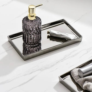 Metallic Silver Ceramic Rectangular Tray  2 Sizes