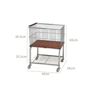 Silver Wood Laundry Basket Cart Wagon Storage