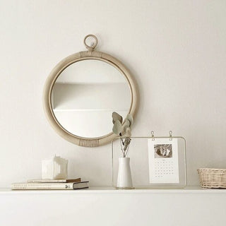 Round-shaped Hanging Rattan Mirror Natural