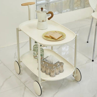 Handle Caster-equipped Oval-shaped Two-tiered Side Tablein  Wagon Trolley