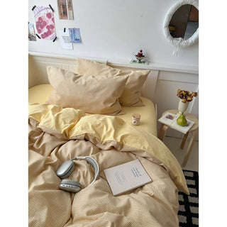 Cream Yellow Check Pattern Duvet Cover Set 2 Sizes  All Seasons