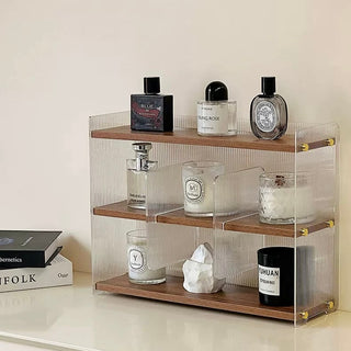 Bamboo Clear Acrylic Three-Tier Cup Perfume Storage Display Rack