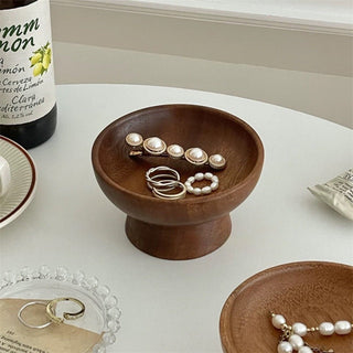 Legged Wooden Round Mini Accessory Tray Storage Tray
