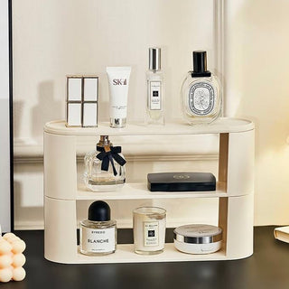 Three-tier perfume and cosmetic multi-display storage rack