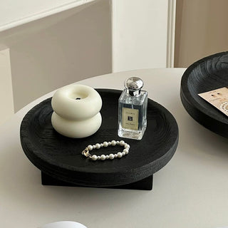 Legged Black Wood Round Tray