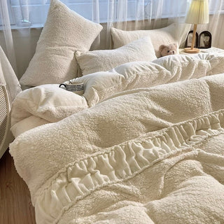Fluffy and soft Gathered Milk Velvet Winter Duvet Cover Set Bed Cover Bedding Cover