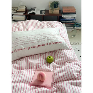 White Pink Stripe Duvet Cover Set