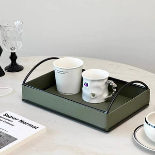 Iron Handle Leather Rectangular Tray  Storage