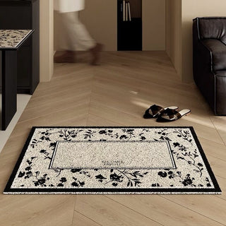 Black floral pattern entrance mat 50x80 mud-removing mat