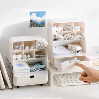 Compact cosmetic storage box with legs brush stand