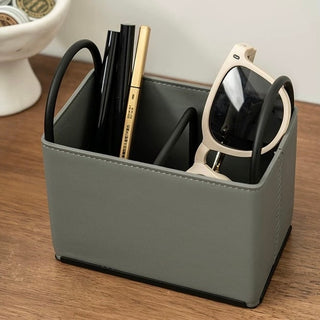Handled Leather Brush Stand Remote Control Storage Box  Small Item Holder