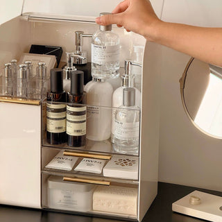 Extra Large Capacity Monotone Metallic Cosmetic Storage Box  All-in-One
